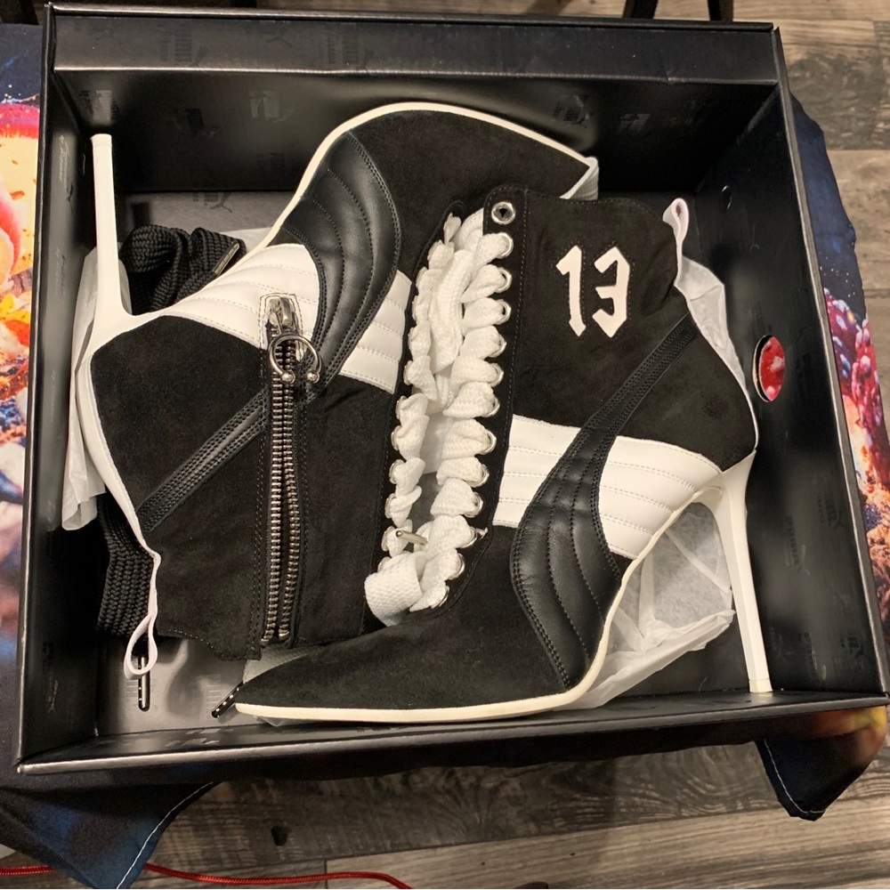 Fenty Beauty Black and White Lace-Up Heeled Boots